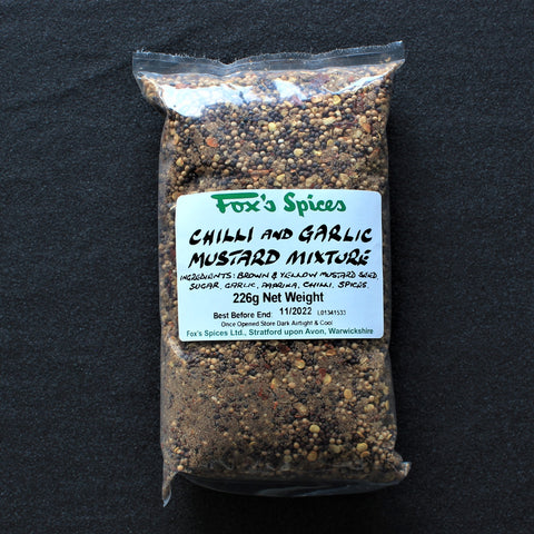 A 226g bag of Fox's Spices chilli & garlic mustard mixture