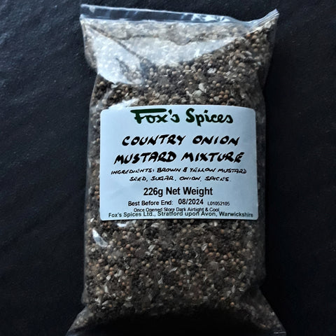 A 226g bag of Fox's Spices country onion mixture.